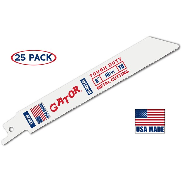 Gator Reciprocating Saw Blade, 6 in x 3/4 in x 18 TPI, Tough Duty Metal Cutting, 25PK 12020-25 - main